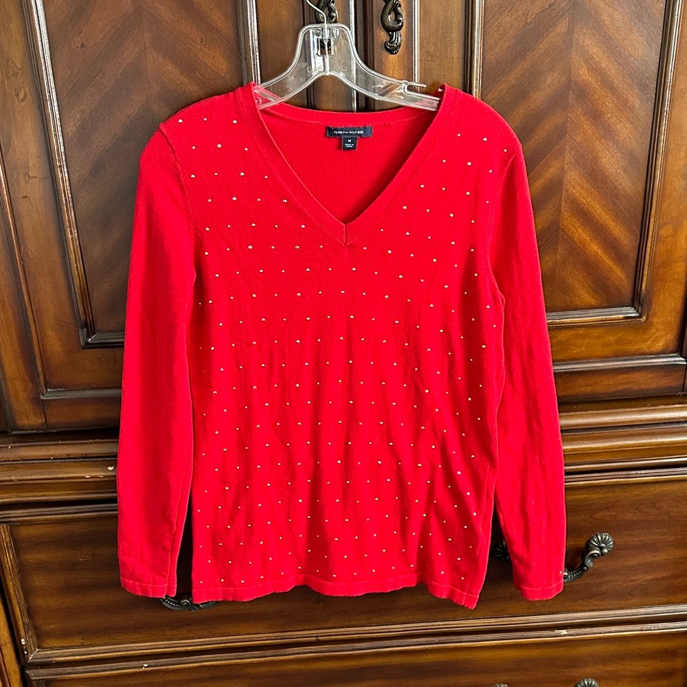 Tommy Hilfiger V-Neck Red Sweater - Picture 1 of 9